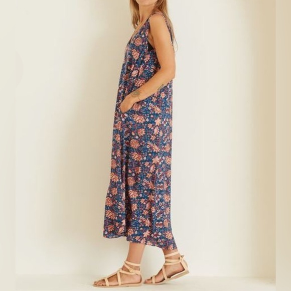 Natalie Martin Tova Dress Dahlia Indigo Floral Boho Midi Dress Size Small - Picture 2 of 10